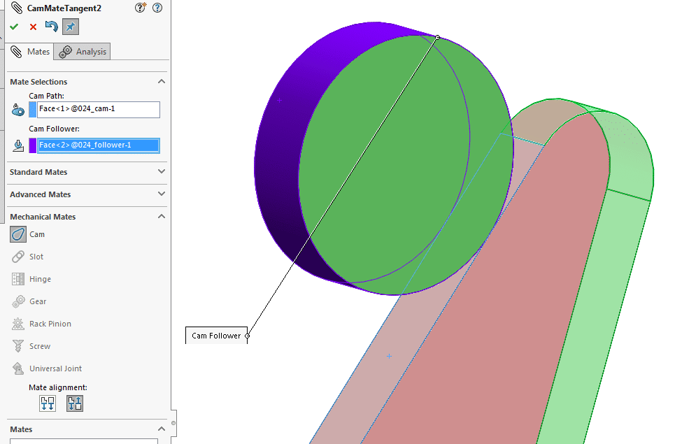 solidworks cam mate follower