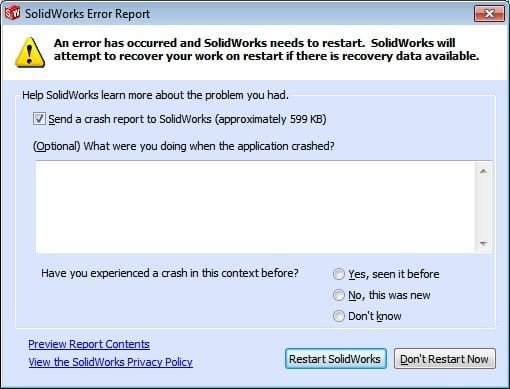 solidworks crash 