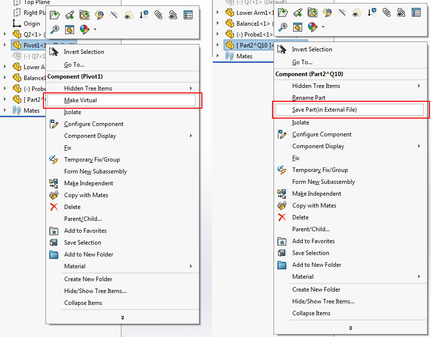 solidworks make virtual + save part in external file
