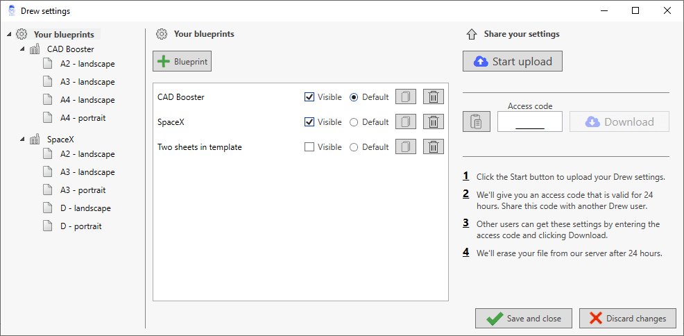 Drew settings list of Blueprints