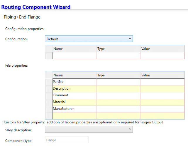 Routing component wizard custom properties