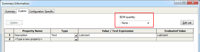 bill of materials quantity solidworks