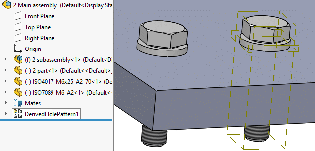 solidworks fasteners automatic derived pattern