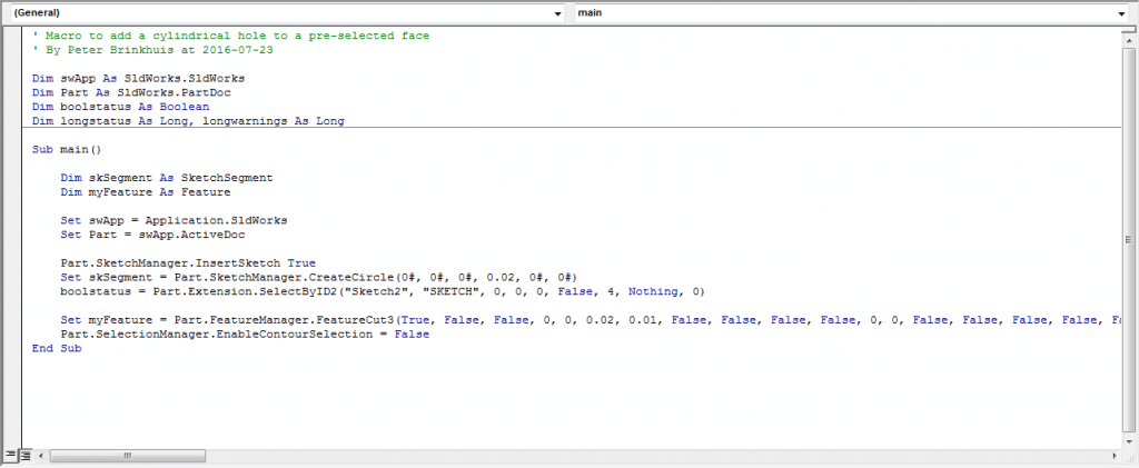 solidworks macros - cleaned up recording