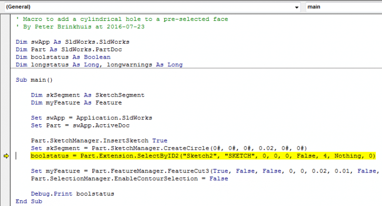 solidworks macro step though debug
