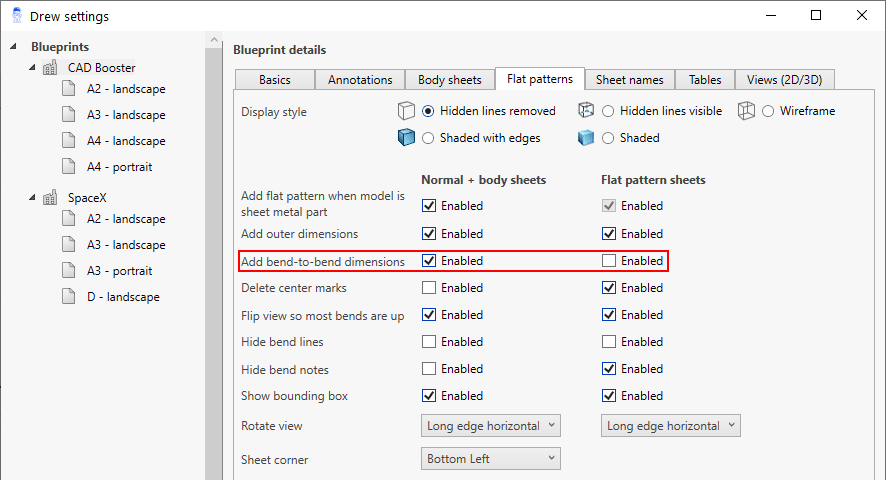 flat pattern bend to bend dimensions solidworks
