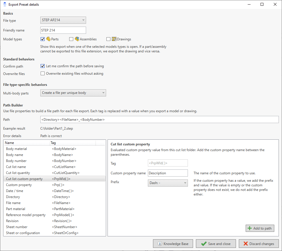 Drew Export Preset settings