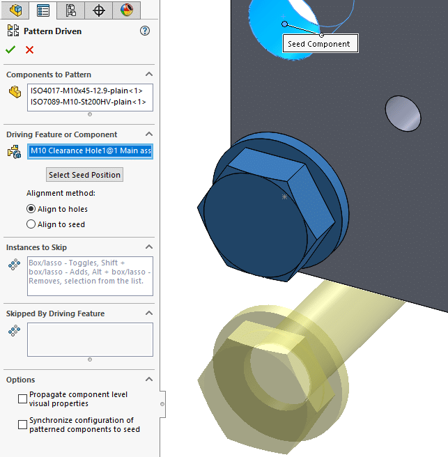 solidworks pattern wrong seed component - seed position