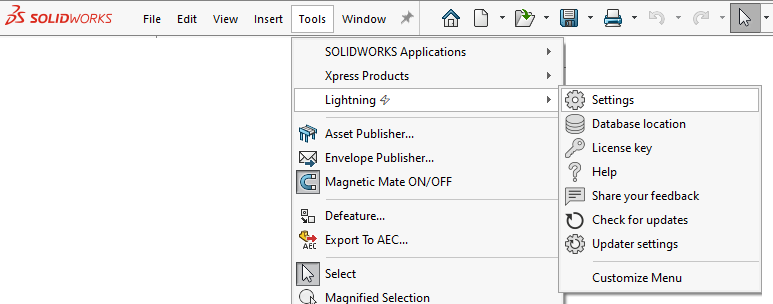 lightning open settings
