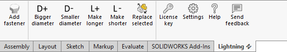 Lightning solidworks fastener change diameter or length