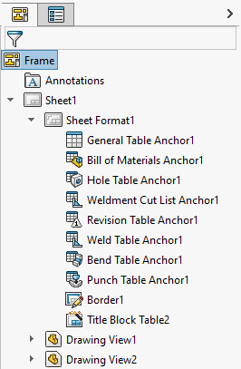 Table anchors in solidworks feature tree