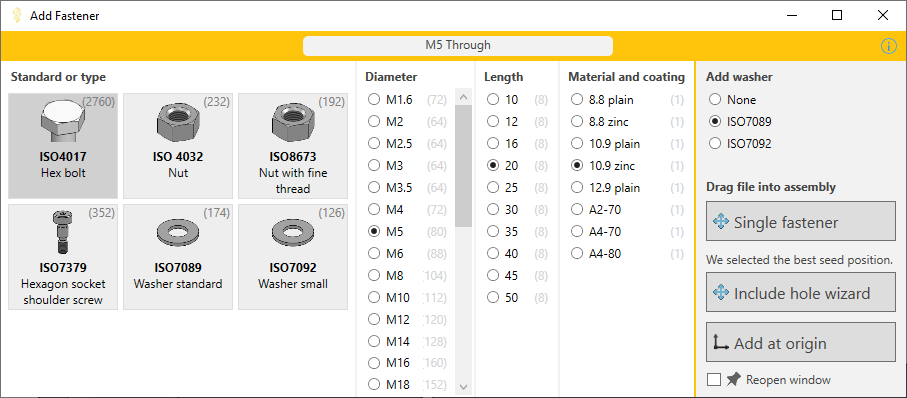 Lightning Add Fastener window