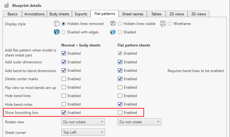 Sheet metal show bounding box - solidworks