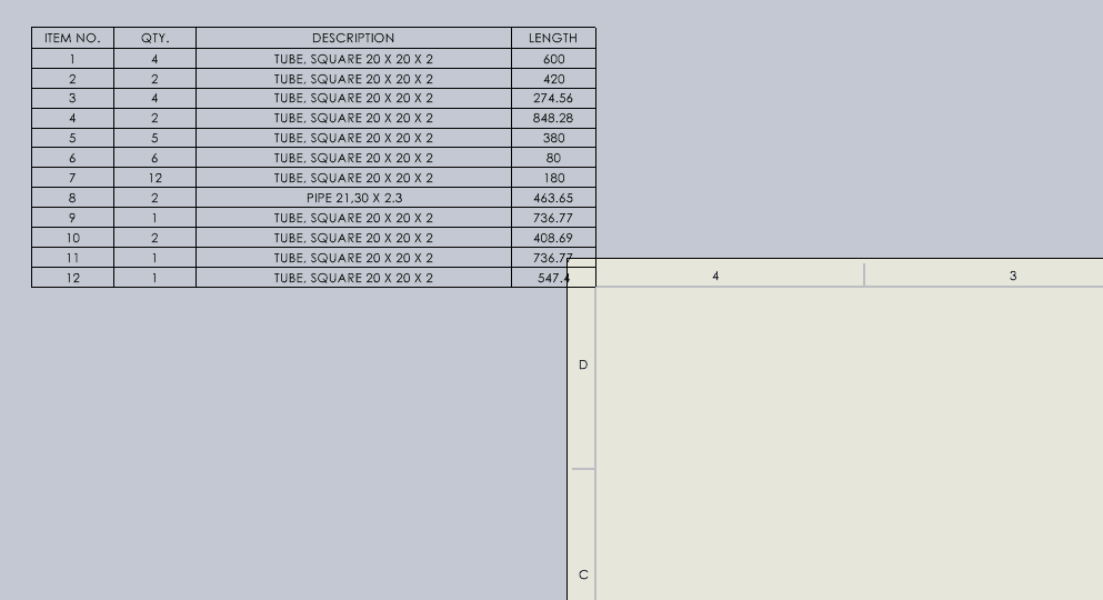 solidworks table in the wrong corner