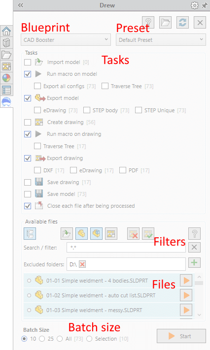 Drew batch tool solidworks