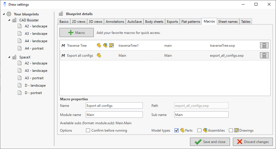 Drew macro settings